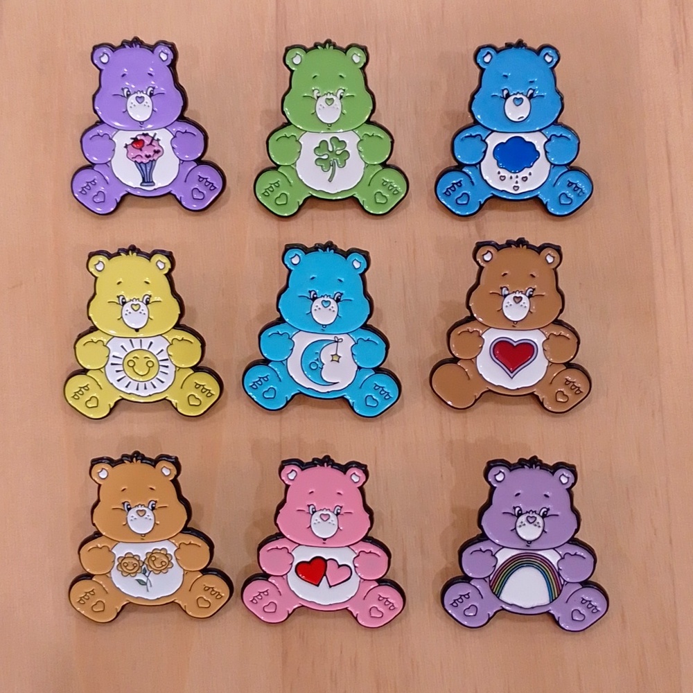 🆕 Care Bears 9 Enamel Pin Brooch Set
